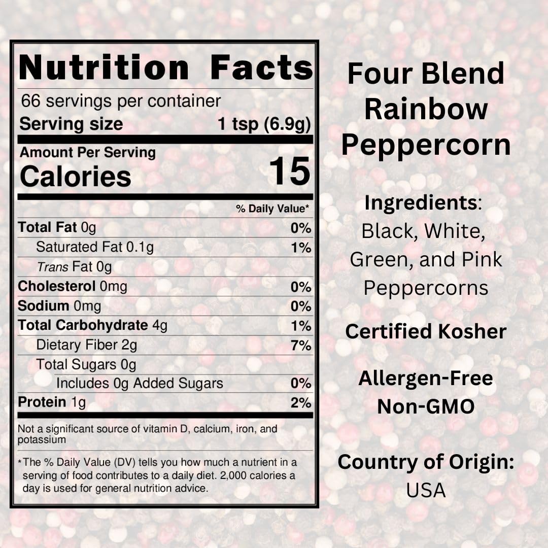 SavorSatch Four Blend Peppercorns – 5lb Resealable Pouch | Whole Black, White, Green & Pink Peppercorn Mix, Kosher, Bulk for Grinders & Cooking