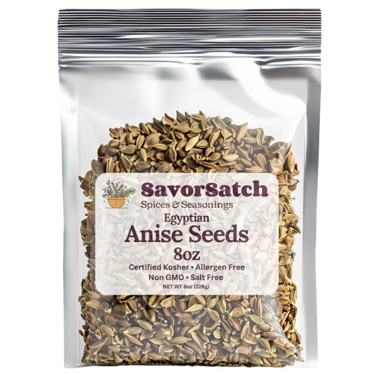 SavorSatch Anise Seeds Whole - 8oz Stand-Up Resealable Pouch | Product of Egypt | Licorice Flavor and Aroma | Certified Kosher, GMO-Free, Bulk Herb for Cooking, Baking, and Tea