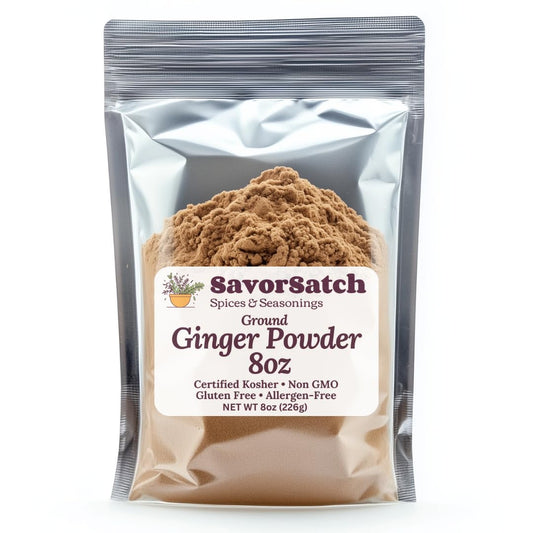 SavorSatch Ground Ginger Powder – 8oz Resealable Pouch | Kosher Certified, Non-GMO | Bold Flavor, Fine Texture | Indian Ginger Root | Ideal for Baking, Cooking, Smoothies, and Spice Blends