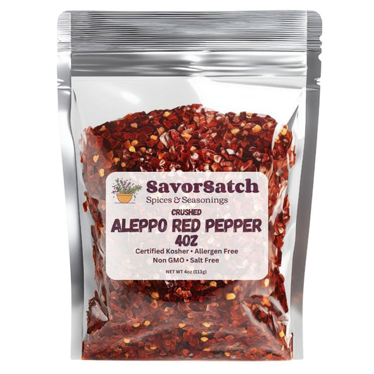 SavorSatch Aleppo Red Pepper Flakes - 4 oz Resealable Pouch | Certified Kosher, Moderately Spicy Halaby Chili Pepper | Authentic Turkish Flavor | Crushed Red Capsicum annuum for Cooking and Seasoning