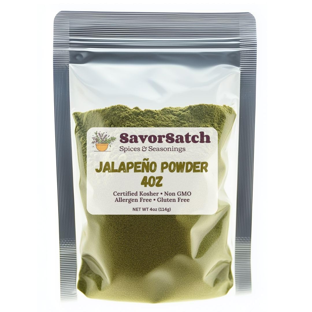 SavorSatch Jalapeño Powder – 4oz Resealable Pouch | Certified Kosher, Non-GMO | Spicy Green Chili Pepper Powder for Cooking, Seasoning, Sauces, and Rubs