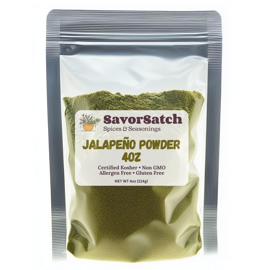 SavorSatch Jalapeño Powder – 4oz Resealable Pouch | Certified Kosher, Non-GMO | Spicy Green Chili Pepper Powder for Cooking, Seasoning, Sauces, and Rubs