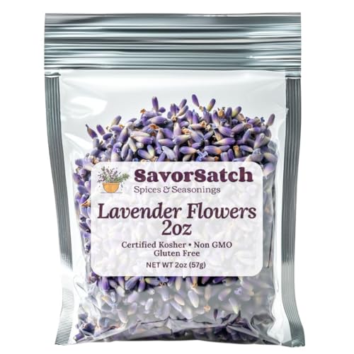 SavorSatch Dried Lavender Flowers Buds – 2 oz Resealable Pouch | Culinary Grade, Whole Flower, Kosher Certified, Non-GMO | Soothing Aroma, Herbal Tea, Baking, Crafts, Sachets – Product of Albania